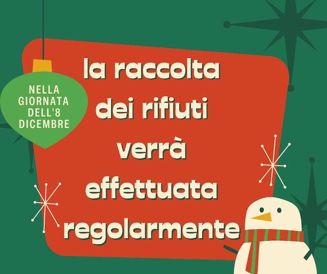Servizio raccolta rifiuti regolare giovedì 8 Dicembre